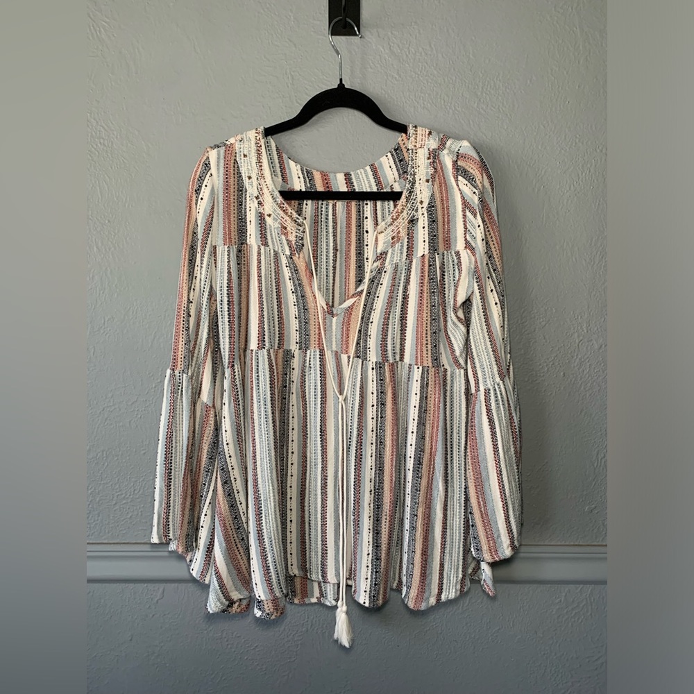 Altar'd State Striped Blouse - Pink, White, Black